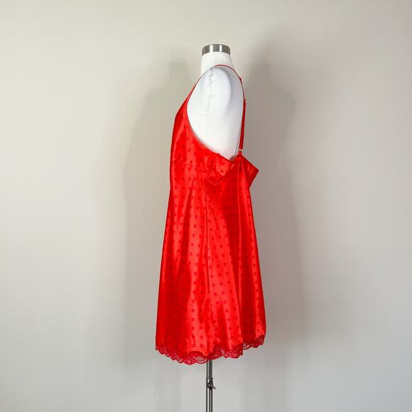 Cacique | Y2K Vintage Polka Dot Lace Hem Orange Red Satin Plus Size Night Gown - Picture 8 of 9